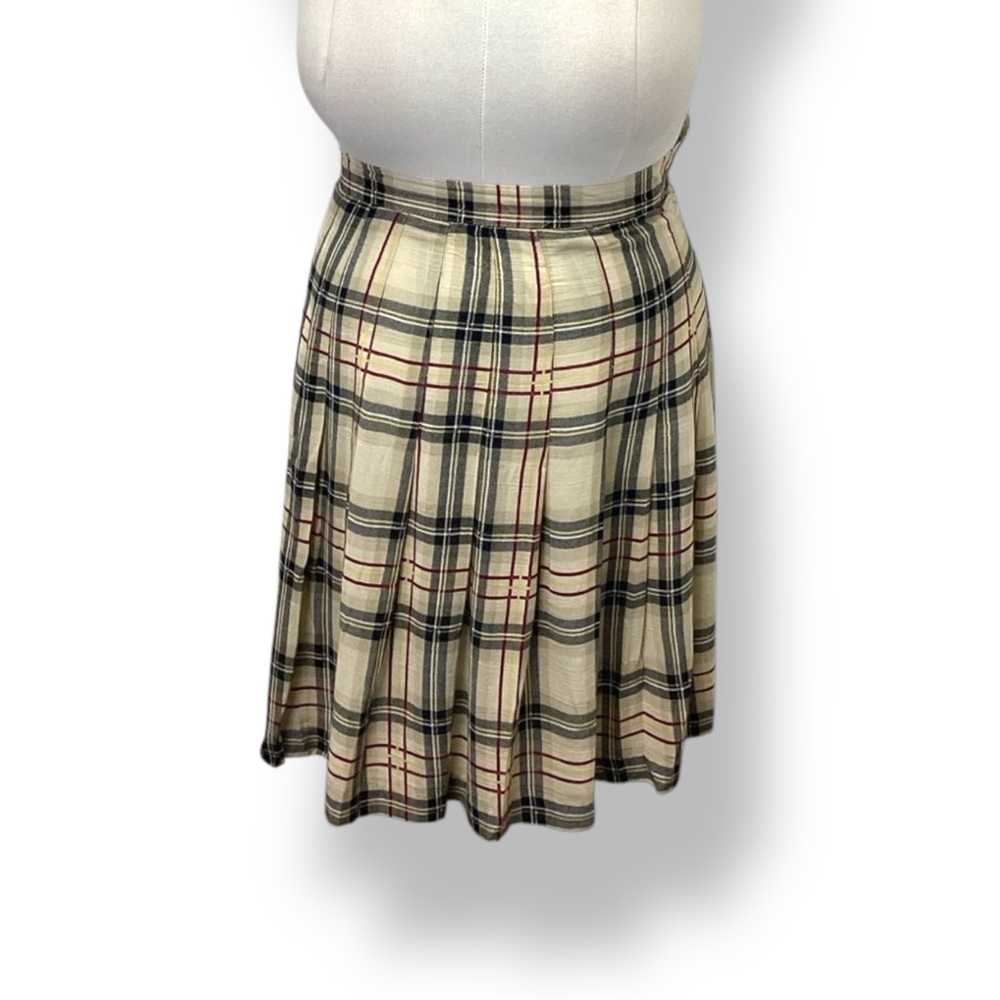 Michael K & Company Women’s Pleated Plaid A-line Mini Skirt VTG 90s Y2K Beige - Picture 3 of 9